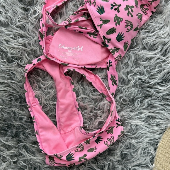 Cabana Del Sol Pink Cactus Leaf Print 2 Piece Bikini Set, S - Picture 6 of 13